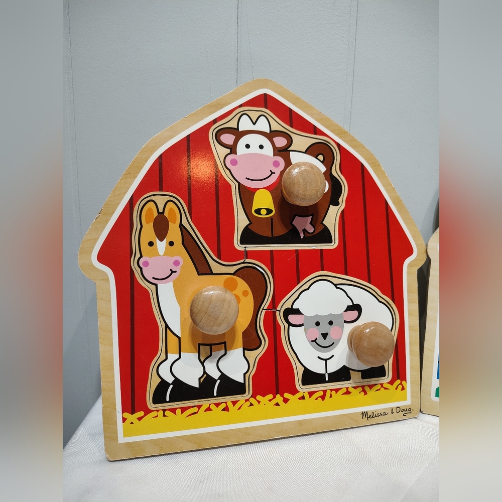 Melissa & Doug Jumbo Knob Wooden Puzzle Bundle Farm Animals & Shapes - Picture 2 of 4